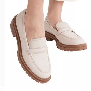 Madewell Womens Bradley Lugsole Loafers Ivory Harvest MooLeather Slip-On Size 9.